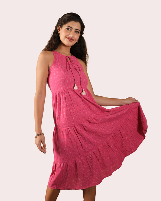 Meher sleeveless pink Ikat Layer dress