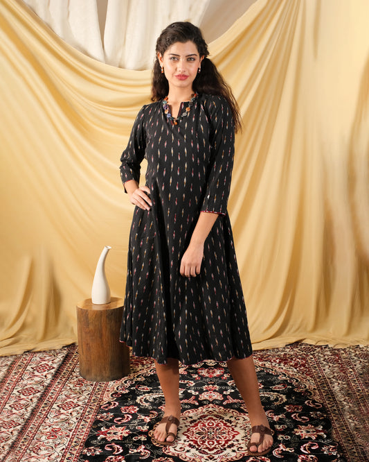 Black Ikat handloom dress, both side pocket