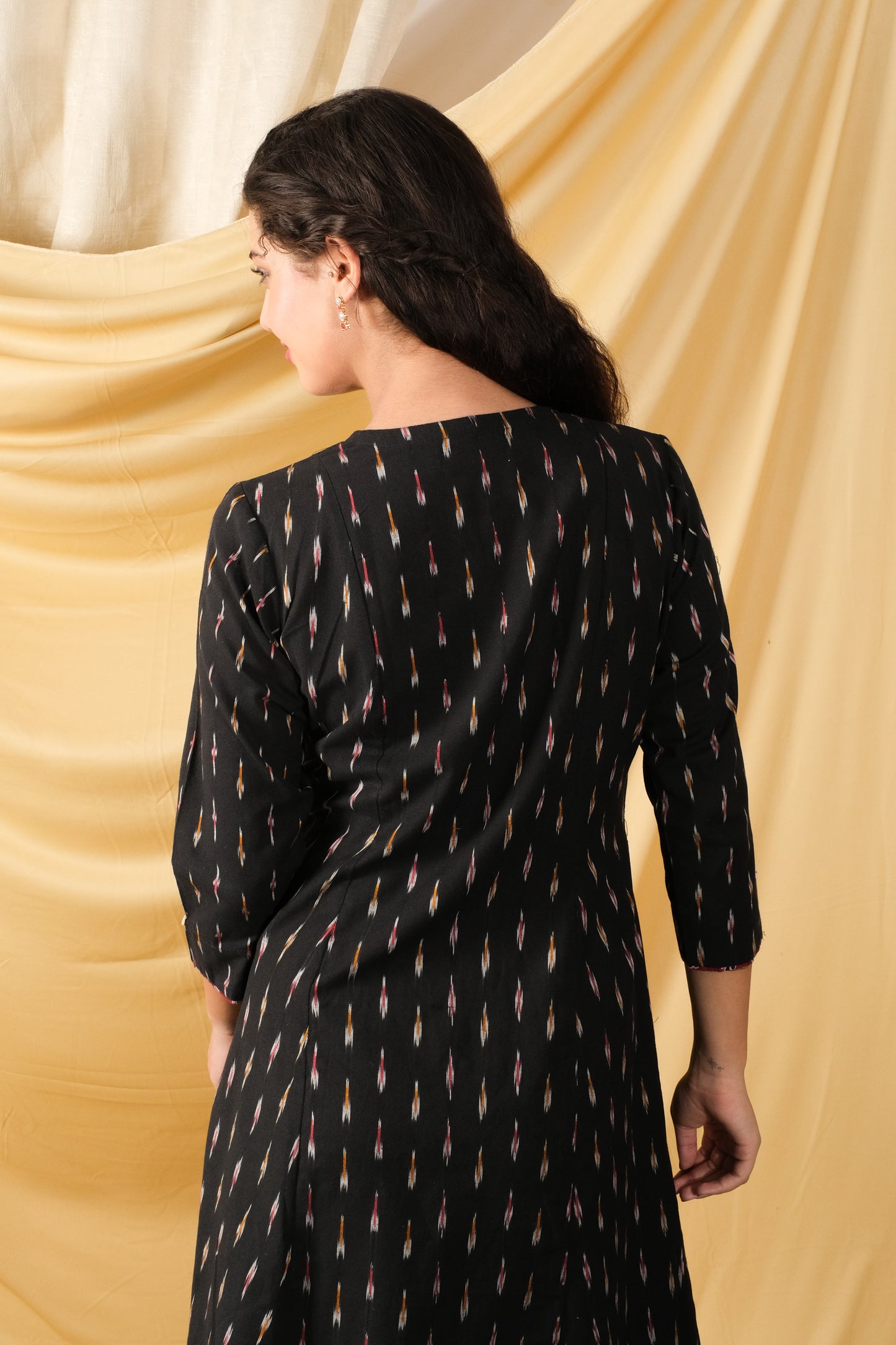 Black Ikat handloom dress, both side pocket