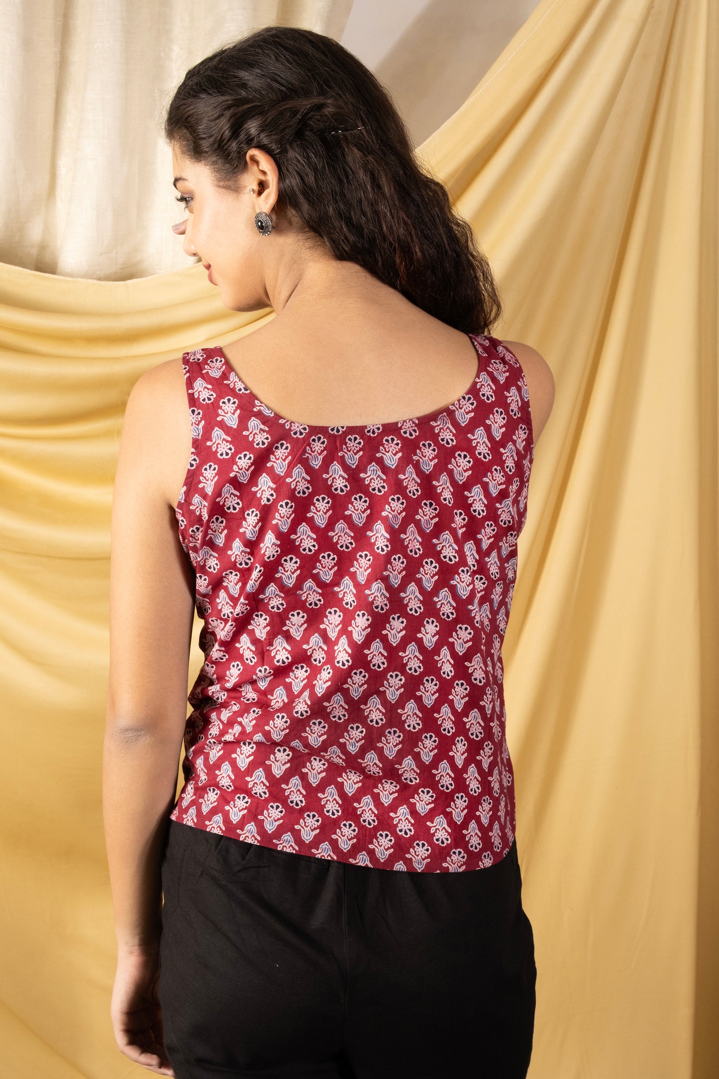 Ziya, "Naturally Dyed Handblocked Cotton Crop Top – Breathable, Artisanal & Summer-Perfect"