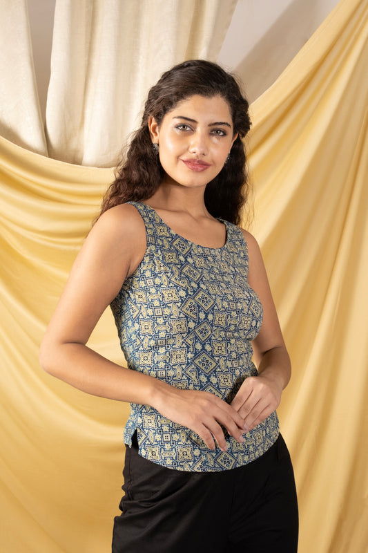 Tarannum, "Naturally Dyed Handblocked Cotton Crop Top