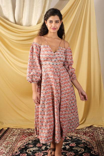 Gulabi Waves Off-Shoulder Dress
