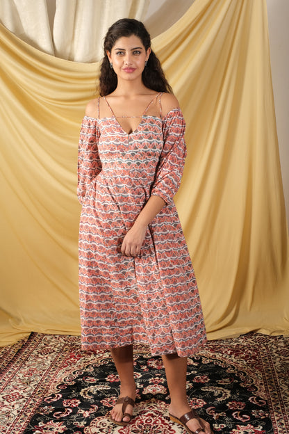 Gulabi Waves Off-Shoulder Dress