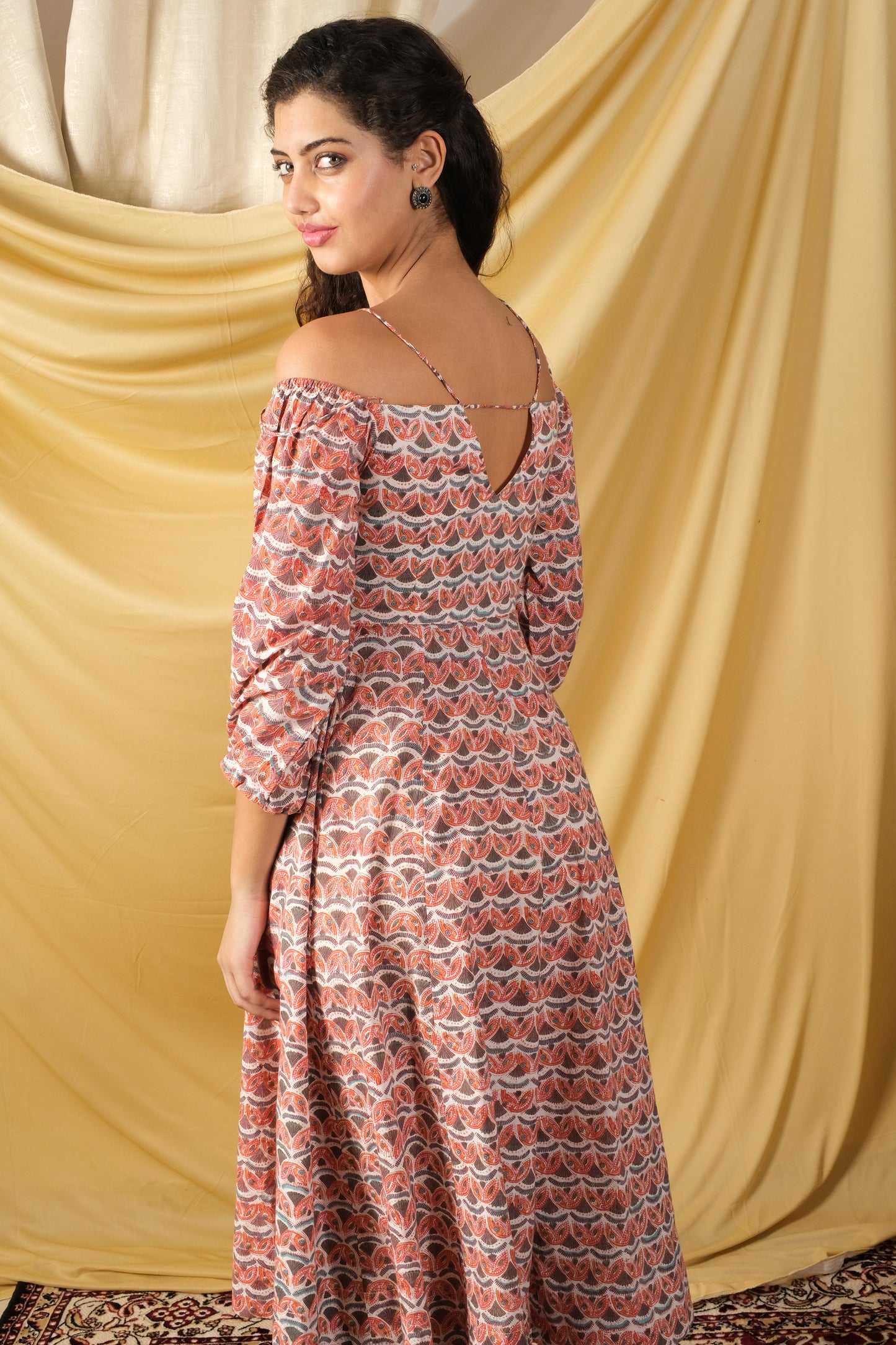 Gulabi Waves Off-Shoulder Dress