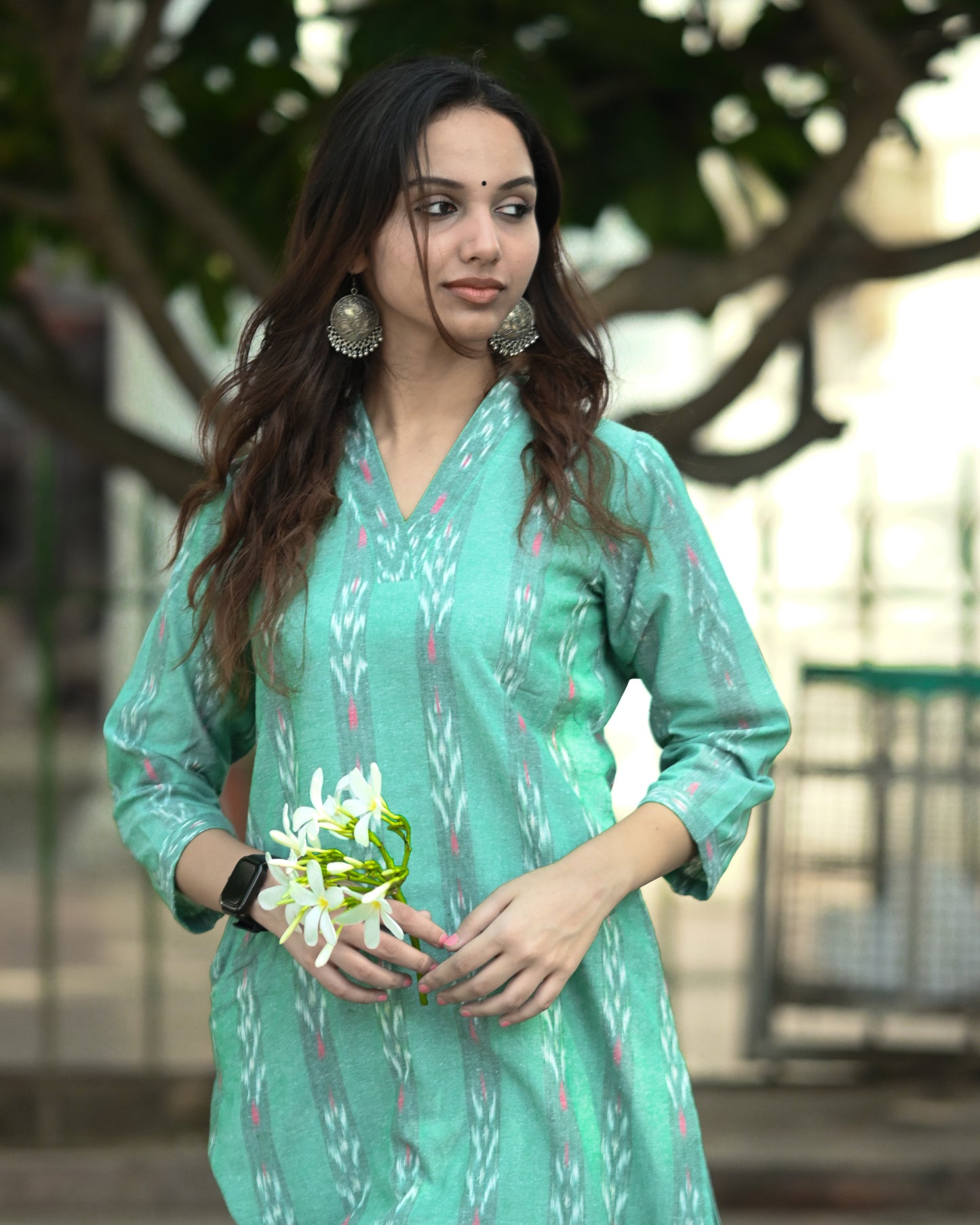 Handloom Ikat Green Cotton Kurta – Sustainable Ethnic Wear