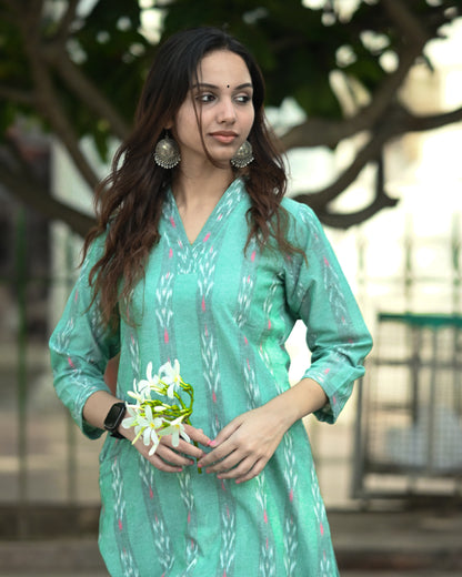 Handloom Ikat Green Cotton Kurta – Sustainable Ethnic Wear