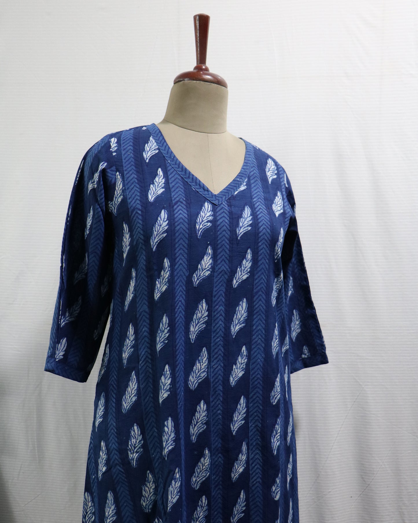 Indigo Dabu Handblocked A-Line Kurta, both side pocket