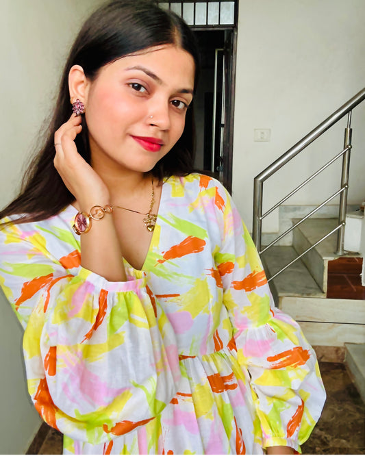 Chhavi, calf-length cotton tier dress