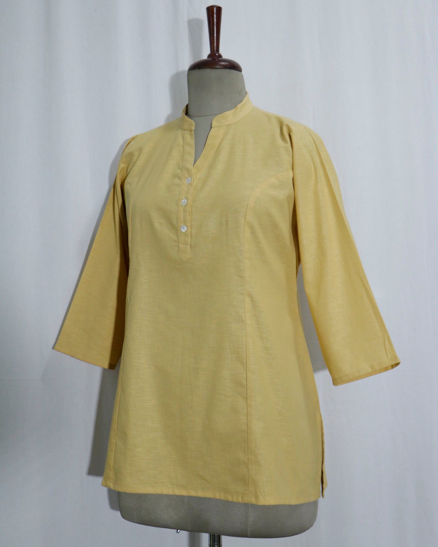 Lilen Beige Short Kurta with Kurta Patti & Shell Buttons