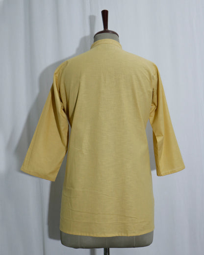 Lilen Beige Short Kurta with Kurta Patti & Shell Buttons