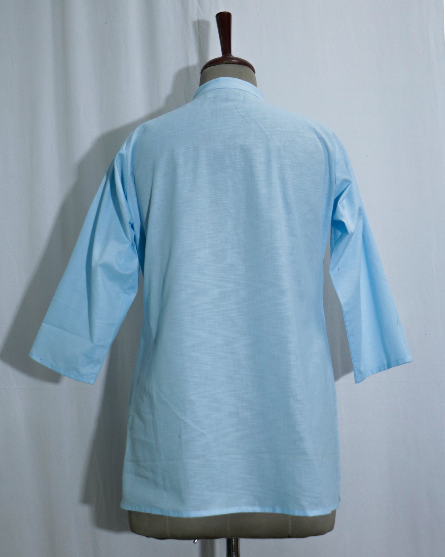 Lilen sky blue Short Kurta with Kurta Patti & Shell Buttons