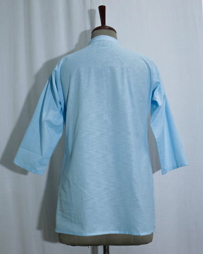 Lilen sky blue Short Kurta with Kurta Patti & Shell Buttons
