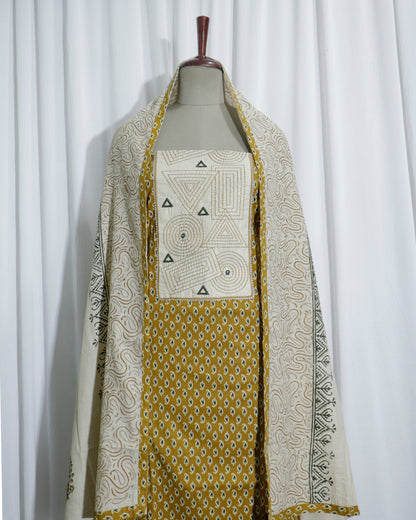 Cotton 3 piece suit set with Applique Cut Work on Bottom