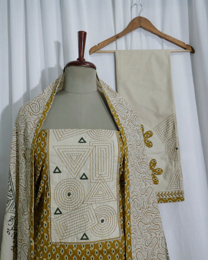 Cotton 3 piece suit set with Applique Cut Work on Bottom