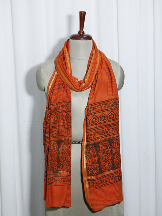 Handloom Maheshwari Cotton Silk Block Printed Stole
