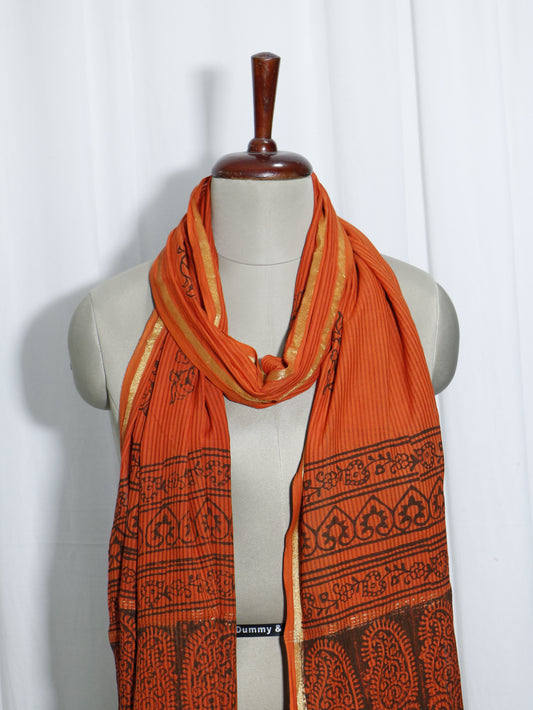 Handloom Maheshwari Cotton Silk Block Printed Stole