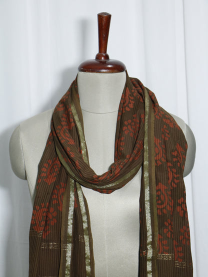 Handloom Maheshwari Cotton Silk Block Printed Stole