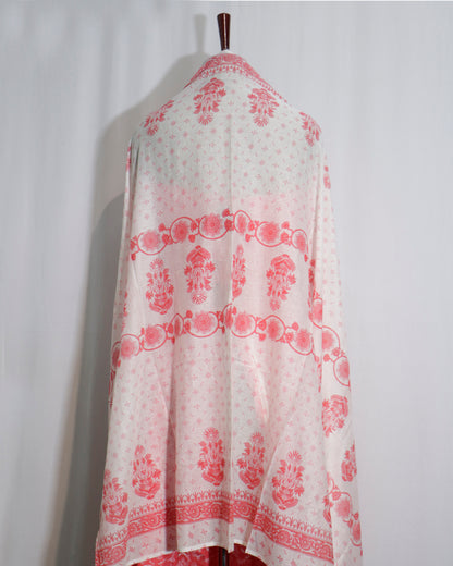 Pink Floral printed Cotton 3 piece Suit Set with mul-mul Dupatta