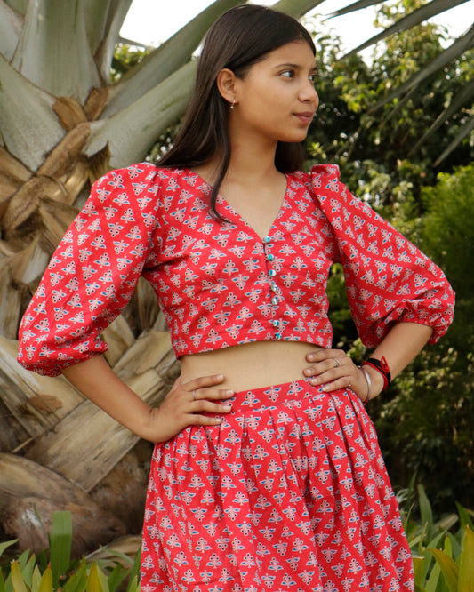 Sarah, Ajrakh crop top