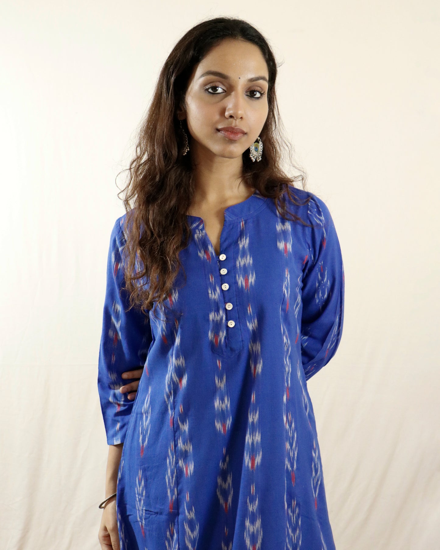 Neel Tara Handwoven Ikat A Line Kurta- both side pocket