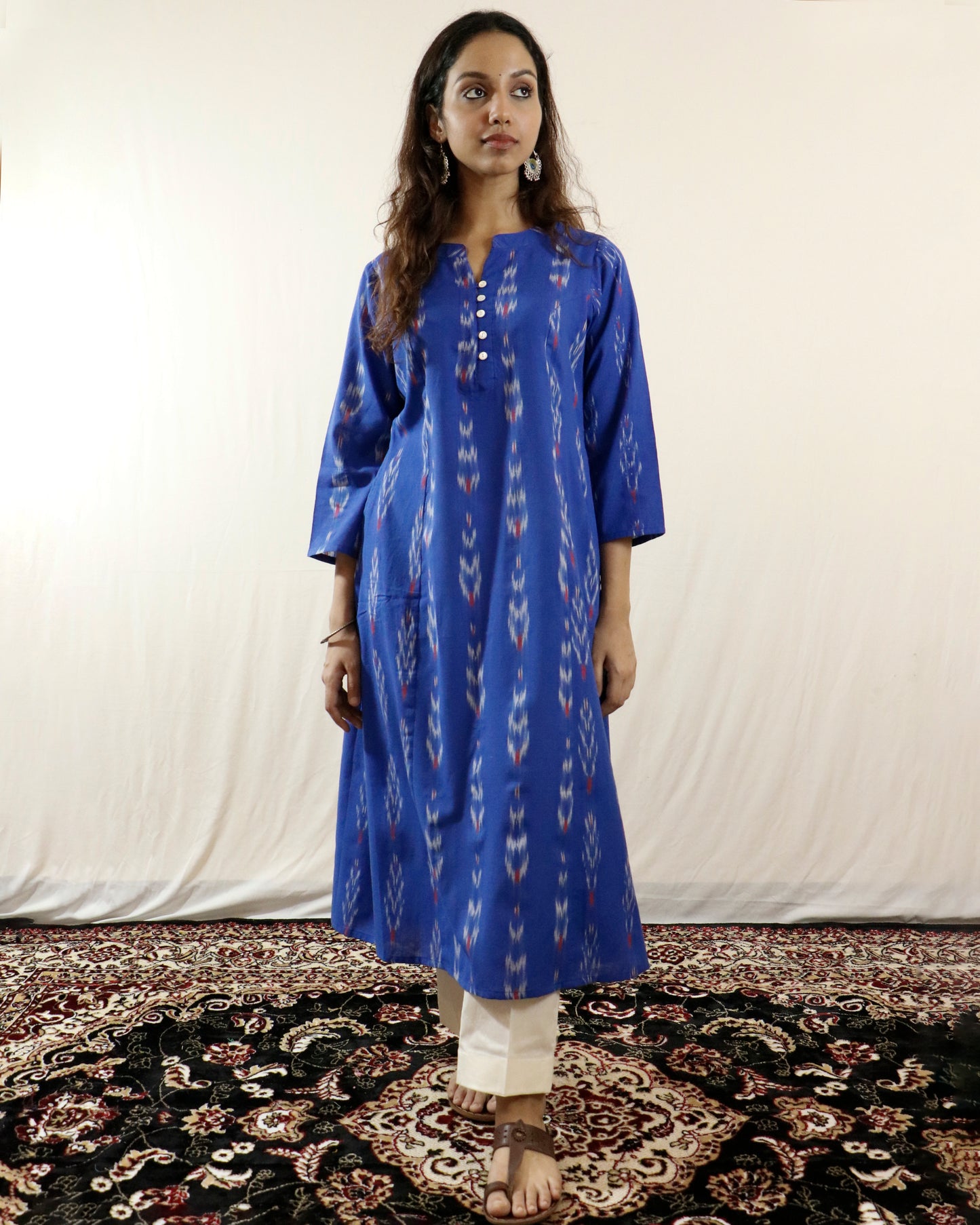 Neel Tara Handwoven Ikat A Line Kurta- both side pocket