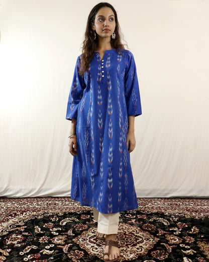 Neel Tara Handwoven Ikat A Line Kurta- both side pocket