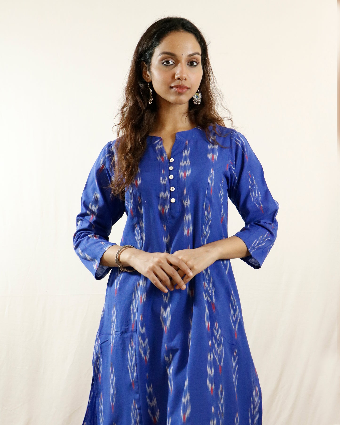 Neel Tara Handwoven Ikat A Line Kurta- both side pocket