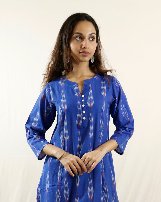 Neel Tara Handwoven Ikat A Line Kurta- both side pocket