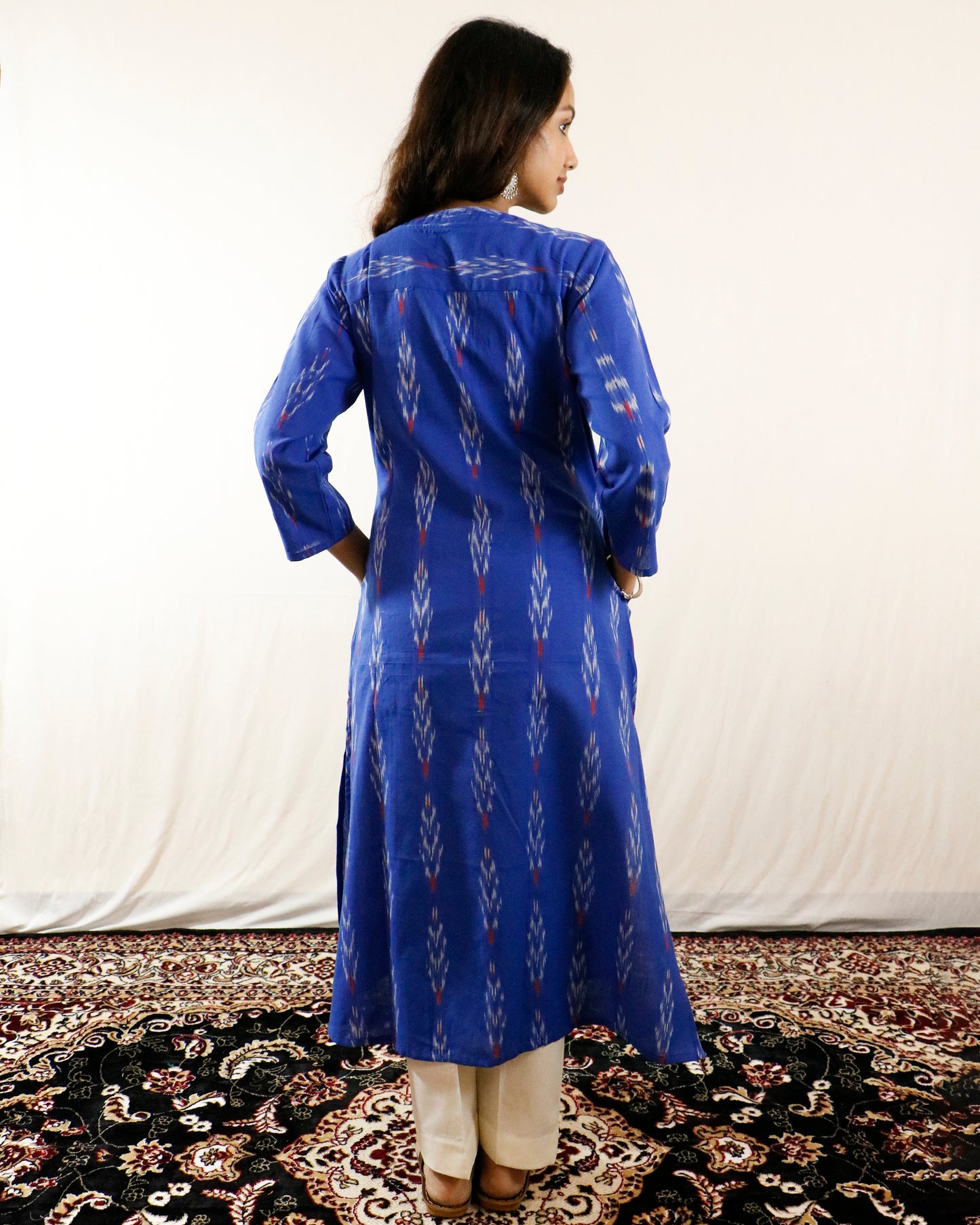 Neel Tara Handwoven Ikat A Line Kurta- both side pocket