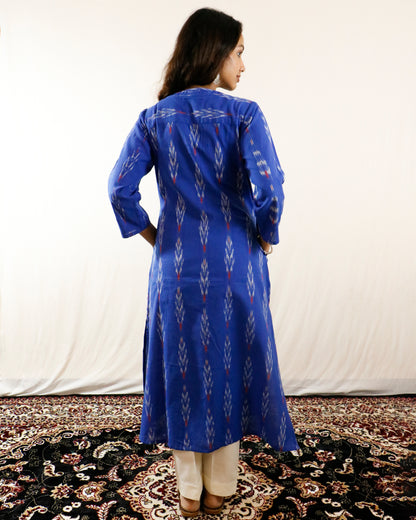 Neel Tara Handwoven Ikat A Line Kurta- both side pocket