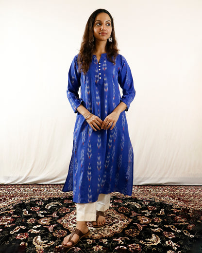 Neel Tara Handwoven Ikat A Line Kurta- both side pocket