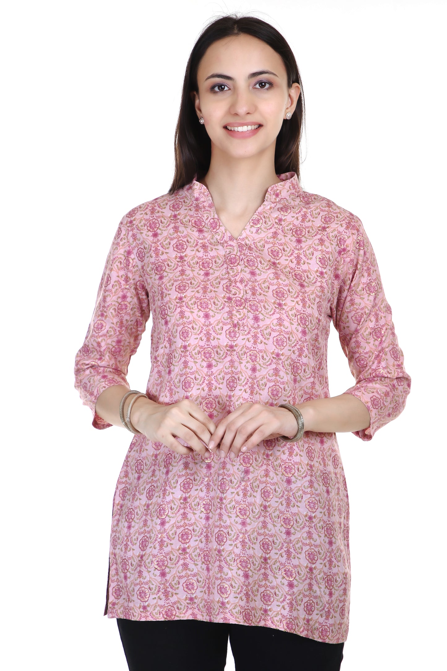 Baby pink cotton short kurta