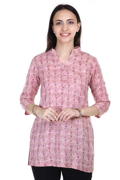 Baby pink cotton short kurta
