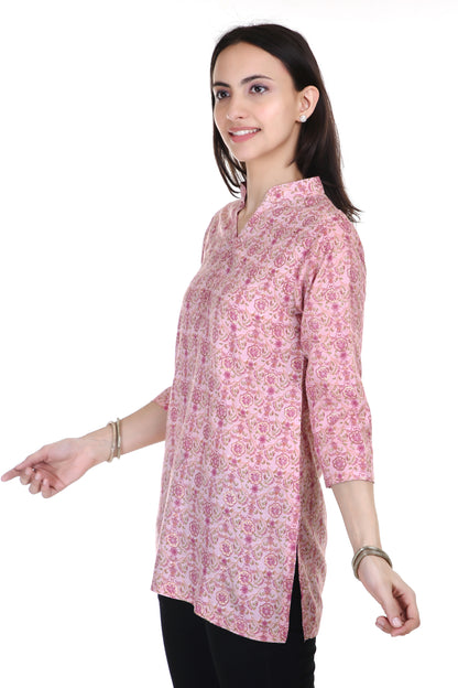 Baby pink cotton short kurta