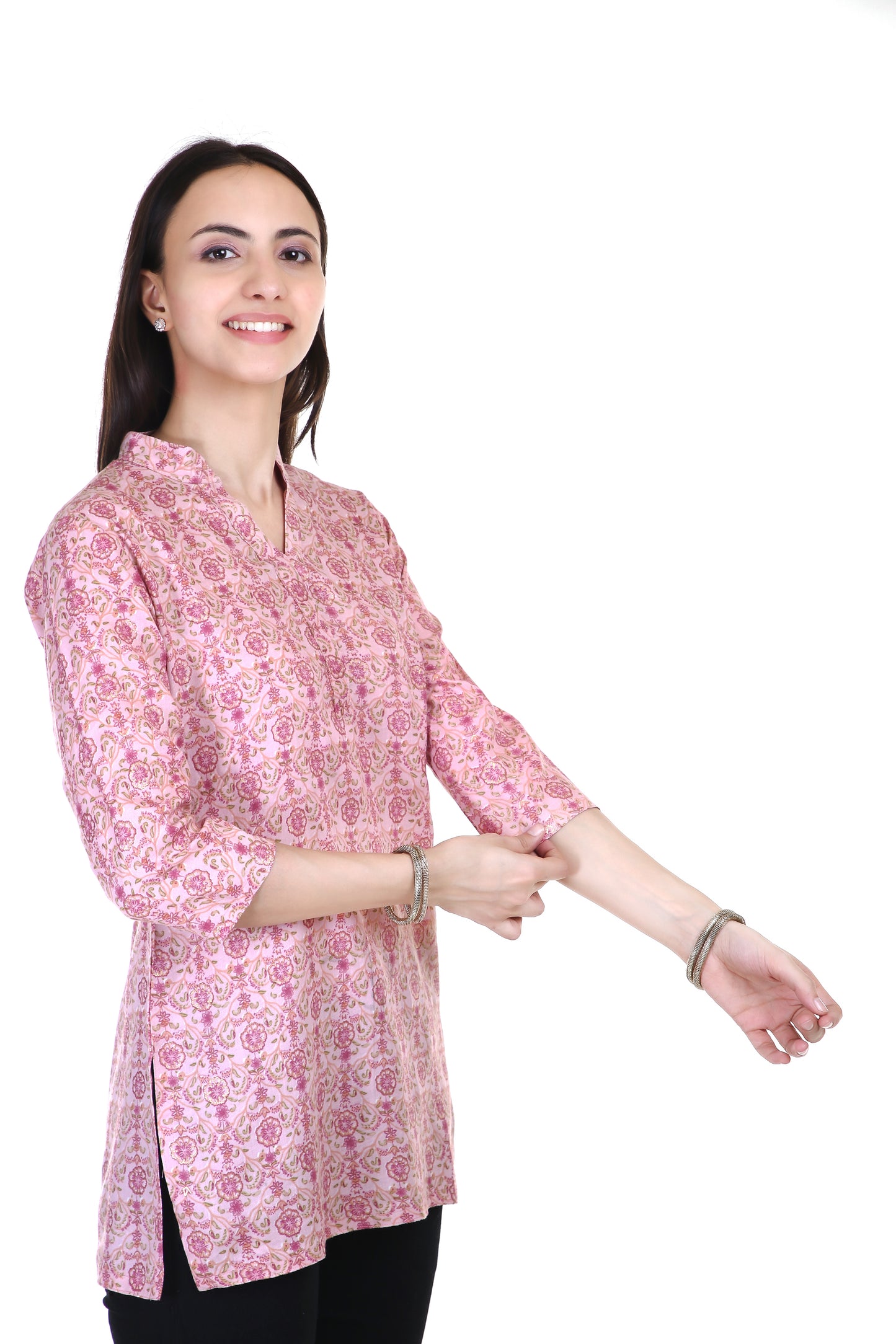 Baby pink cotton short kurta