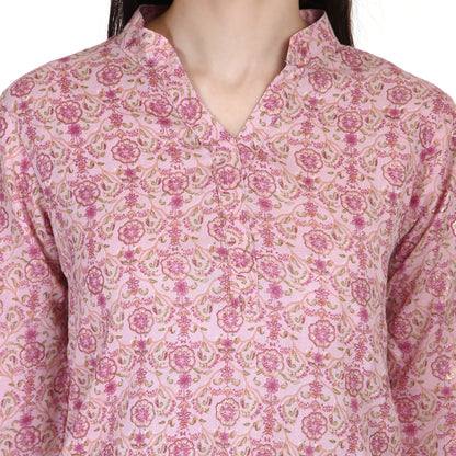 Baby pink cotton short kurta
