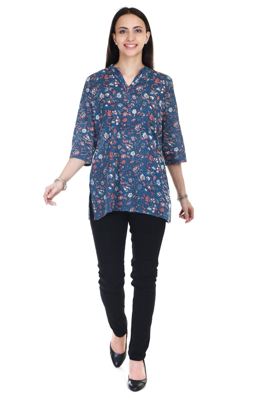 Ajarkh printed blue kurta