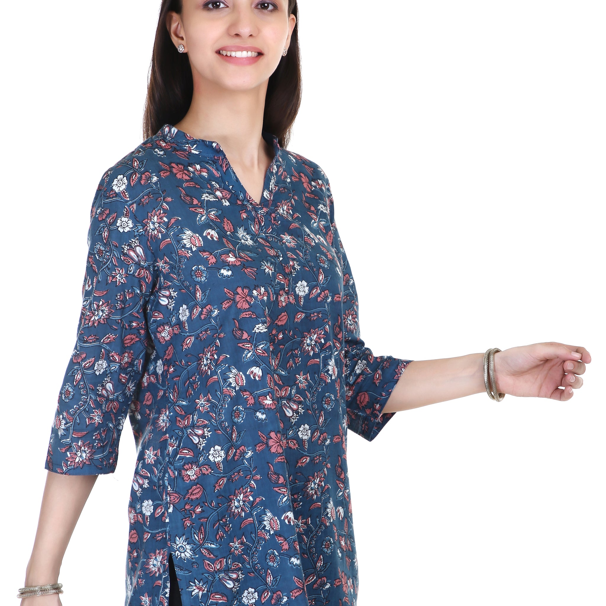 Ajarkh printed blue kurta