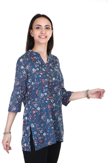 Ajarkh printed blue kurta