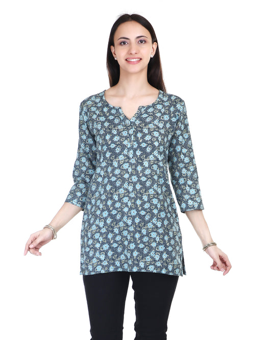 Sanganeri Vanaspati Kantha-Stitched Cotton Short Kurta