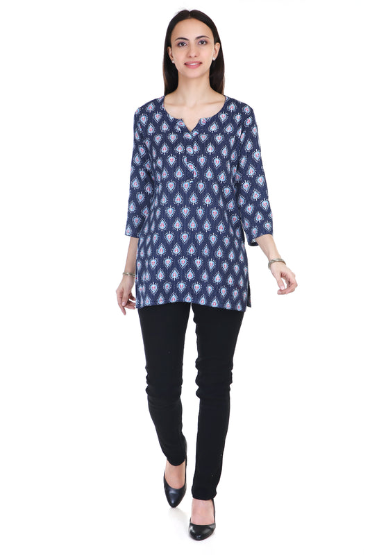 Royal blue kantha stitched cotton kurta