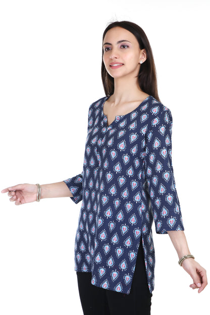 Royal blue kantha stitched cotton kurta