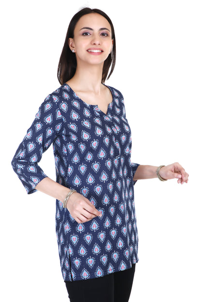 Royal blue kantha stitched cotton kurta