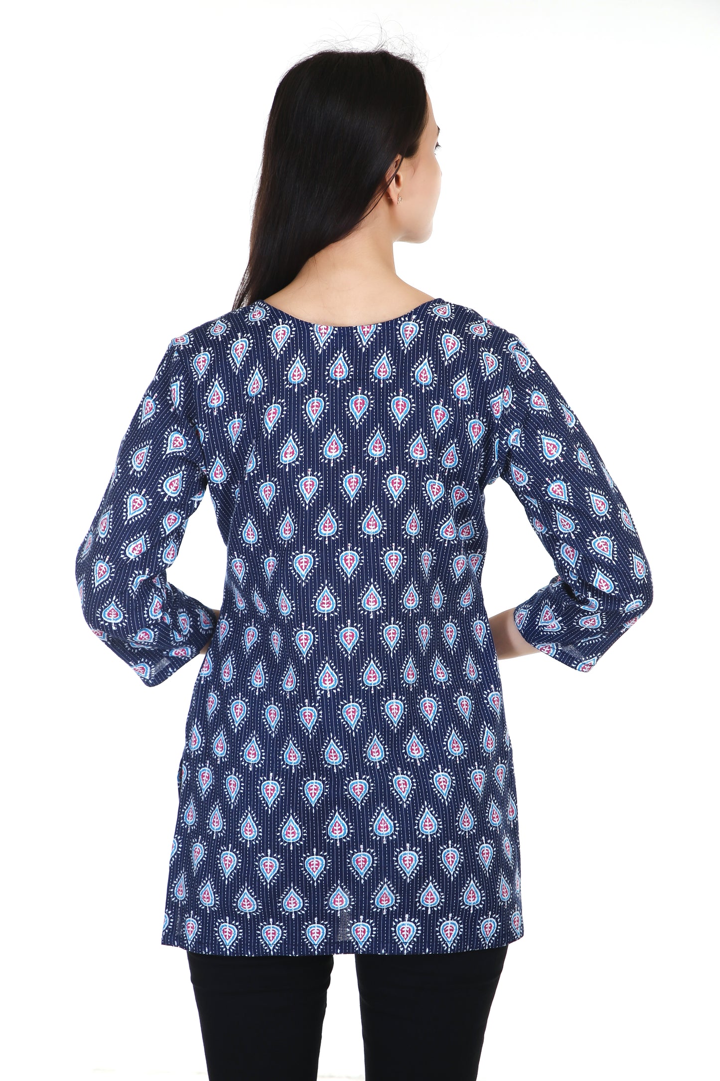 Royal blue kantha stitched cotton kurta