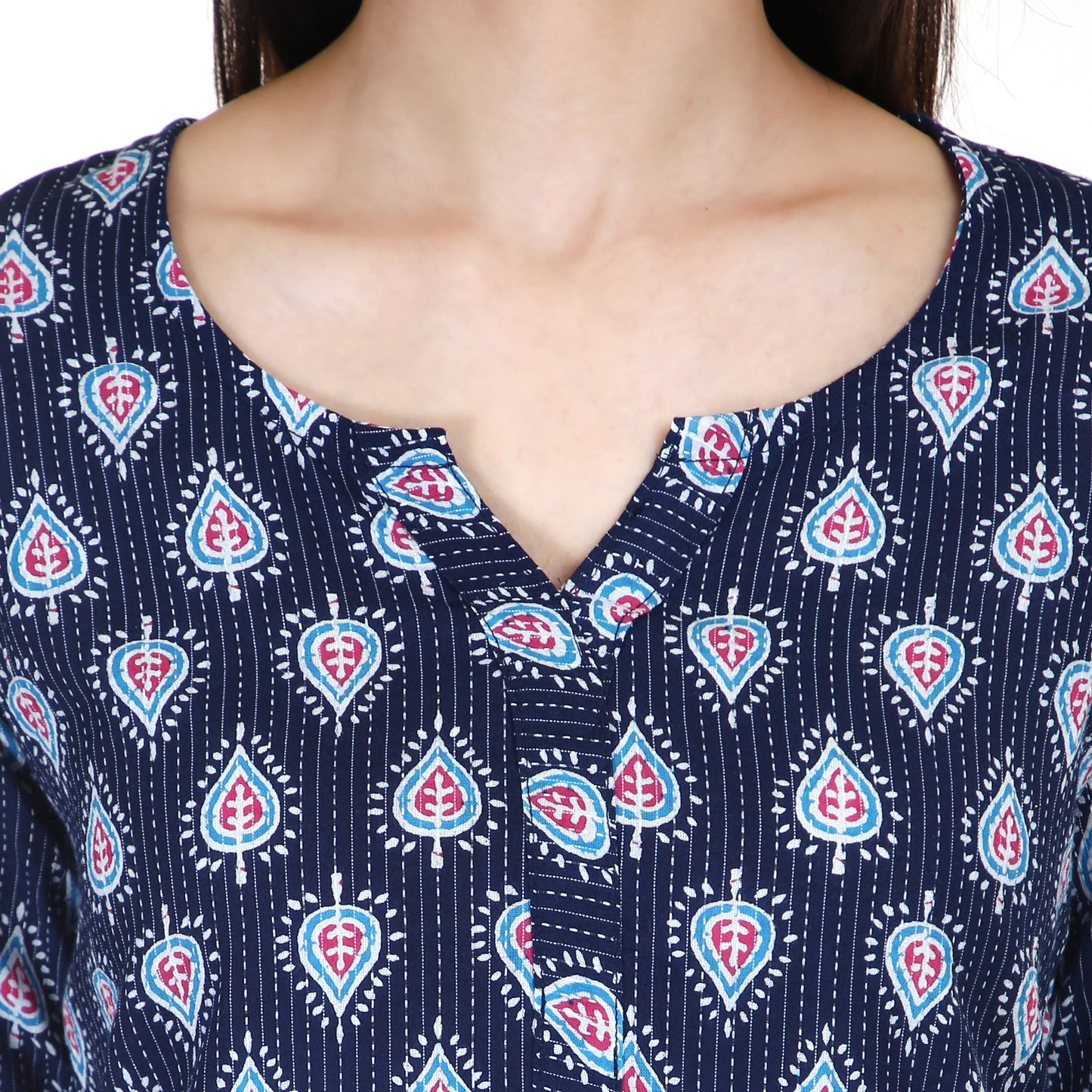 Royal blue kantha stitched cotton kurta
