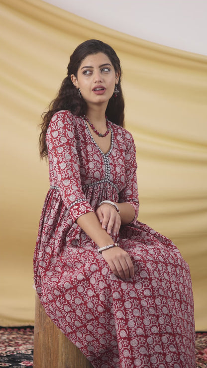 Gulkaar, floral print Bagh dress with both side pockets.